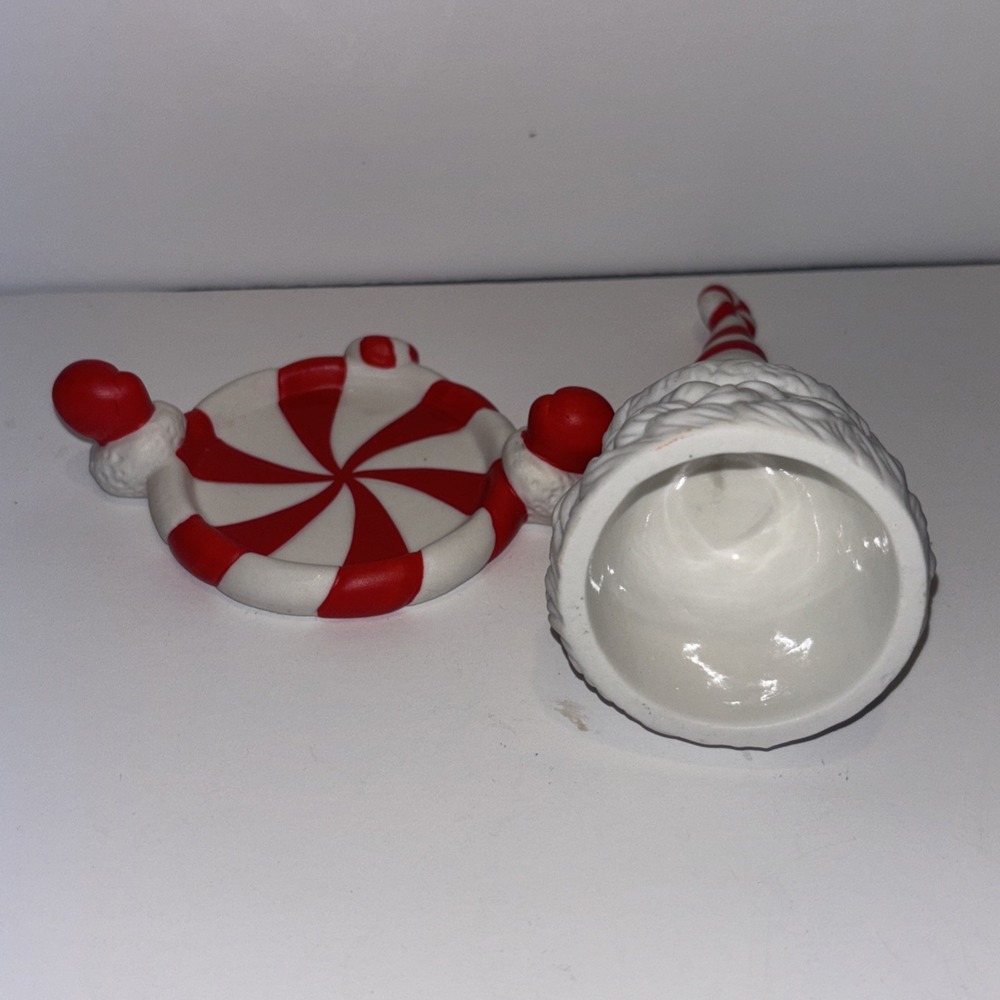 RETIRED Partylite Peppermint Bark Ceramic Santa Candle Snuffer 5.5 Inches Tall - Picture 4 of 5